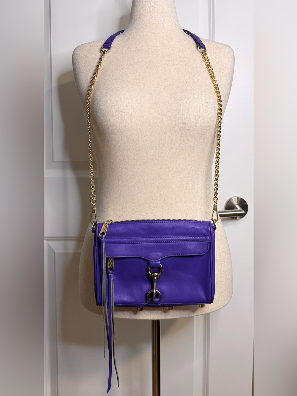Rebecca Minkoff | Mini MAC Crossbody Leather Bag Hyper Purple Gold Chain Strap